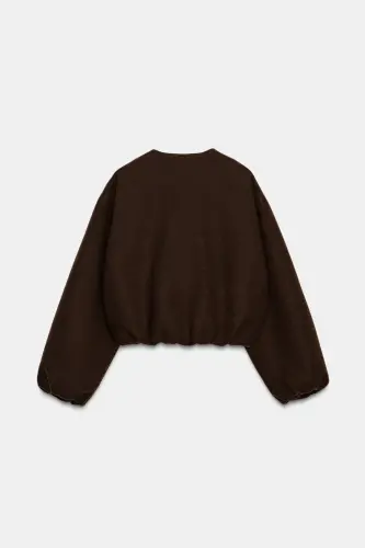 BROWN FAUX LEATHER BOMBER JACKET - 7