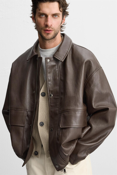 Brown faux leather jacket - 14