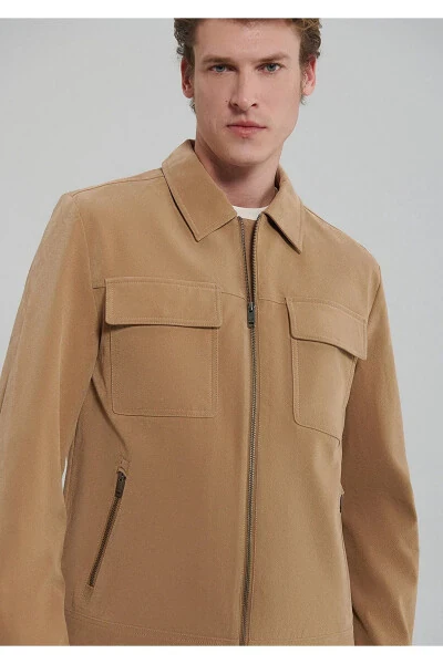 Brown Faux Suede Jacket, Slim Fit - 3