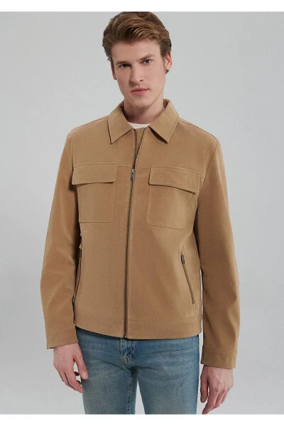 Brown Faux Suede Jacket, Slim Fit - 4