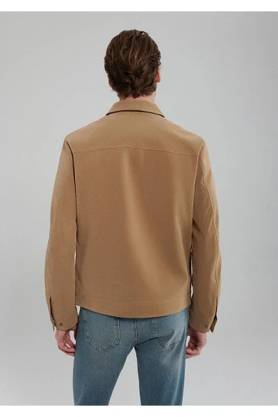 Brown Faux Suede Jacket, Slim Fit - 5