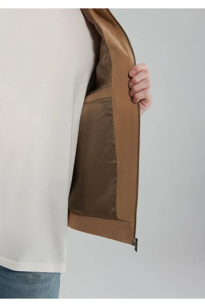 Brown Faux Suede Jacket, Slim Fit - 6