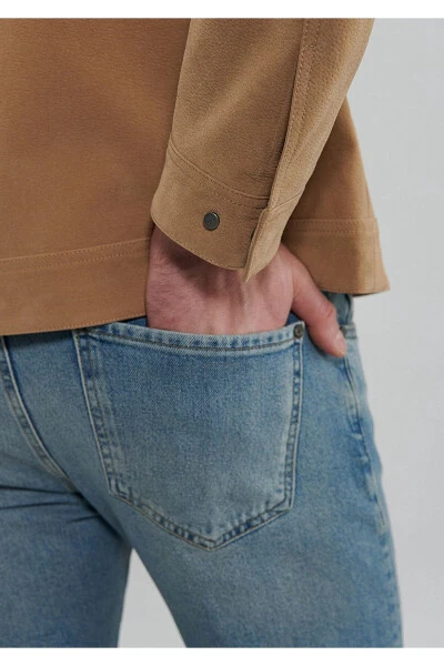 Brown Faux Suede Jacket, Slim Fit - 7