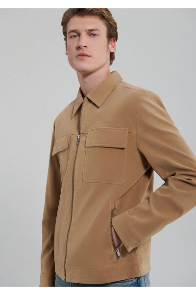 Brown Faux Suede Jacket, Slim Fit - MAVI