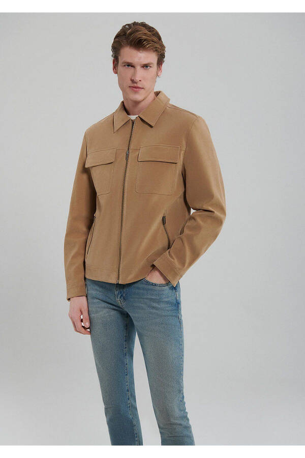 Brown Faux Suede Jacket, Slim Fit - 2