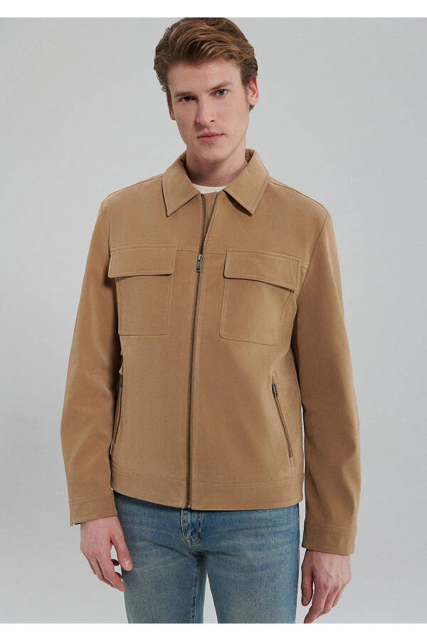Brown Faux Suede Jacket, Slim Fit - 4