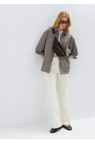 Brown Gingham Shirt Loose Fit 1211227-91742 - Brown - 2