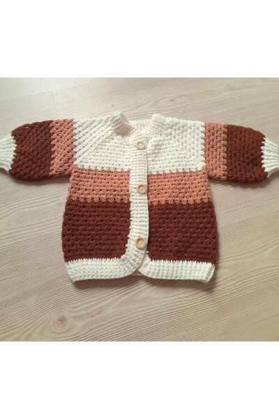 Brown knitted baby cardigan - 1