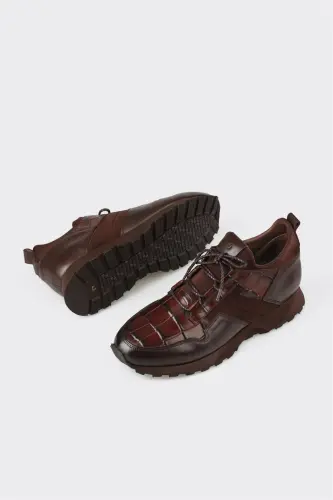 Brown Leather Men's Casual Shoe - Brown - 3