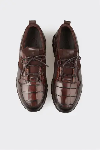 Brown Leather Men's Casual Shoe - Brown - 4