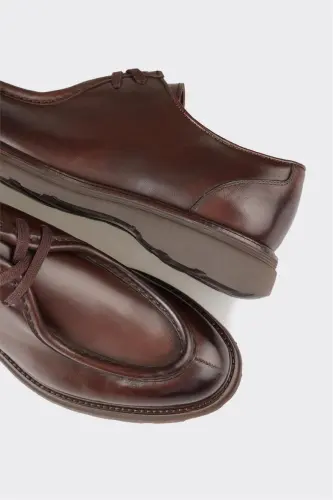 Brown Leather Men's Casual Shoes - Brown - 5
