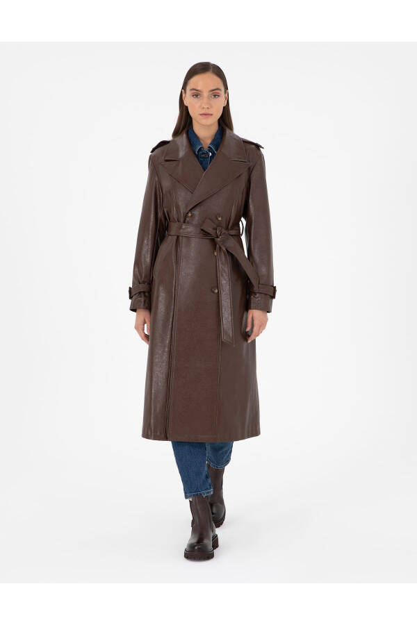 Brown Leather Trench Coat 50295956-vr029 - 3