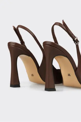 Brown Leather Women's High Heels - 4