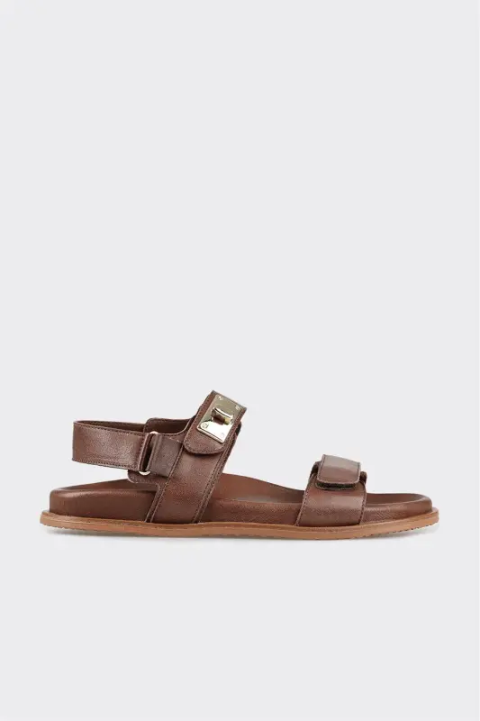 Brown Leather Women's Sports Sandal - Brown - ELLE SHOES