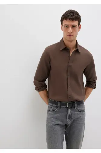 Brown Linen Shirt Slim Fit 02114 - 2