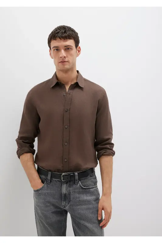 Brown Linen Shirt Slim Fit 02114 - 3