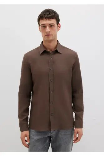 Brown Linen Shirt Slim Fit 02114 - 4