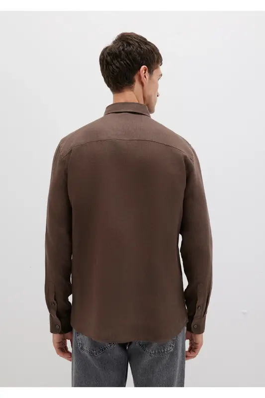 Brown Linen Shirt Slim Fit 02114 - 5