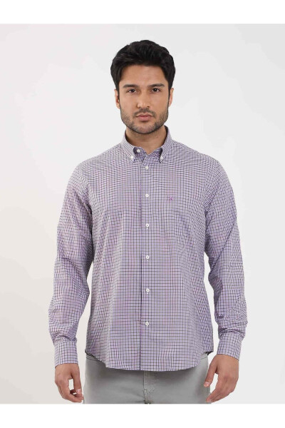 Brown Men's Regular Fit Check Pattern Button Collar Long Sleeve Shirt - 102129 - 2