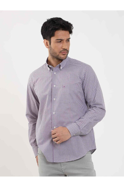 Brown Men's Regular Fit Check Pattern Button Collar Long Sleeve Shirt - 102129 - 4