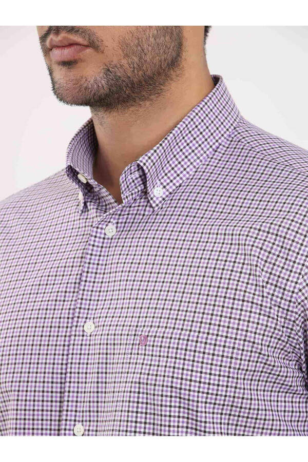 Brown Men's Regular Fit Check Pattern Button Collar Long Sleeve Shirt - 102129 - 6