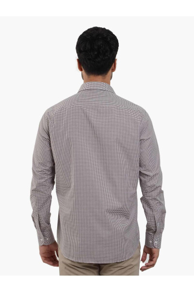 Brown Men's Regular Fit Gingham Button-Down Collar Long Sleeve Shirt - 98369 - 5