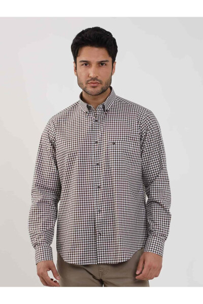 Brown Men's Regular Fit Plaid Brent Button Down Collar Long Sleeve Shirt - 102379 - 2