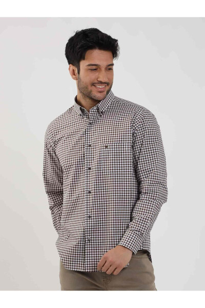 Brown Men's Regular Fit Plaid Brent Button Down Collar Long Sleeve Shirt - 102379 - 3