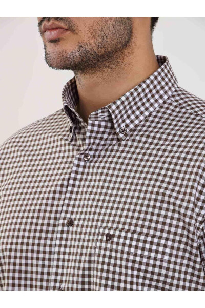 Brown Men's Regular Fit Plaid Brent Button Down Collar Long Sleeve Shirt - 102379 - 6