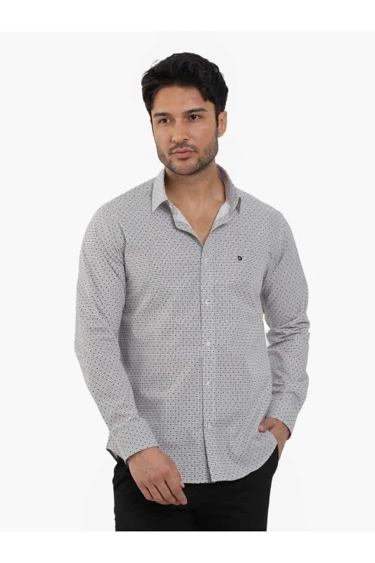 Brown Men's Slim Fit Pique Patterned Brent Collar Long Sleeve Shirt - 102996 - 1