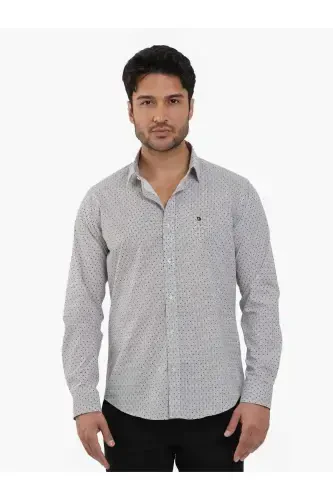 Brown Men's Slim Fit Pique Patterned Brent Collar Long Sleeve Shirt - 102996 - DUFY (1)