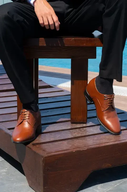 Brown Men's Wedding Shoes with Handmade Accessories, 7/ 9 Cm Height Increasing Hidden Heel - 1