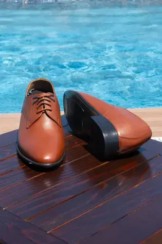 Brown Men's Wedding Shoes with Handmade Accessories, 7/ 9 Cm Height Increasing Hidden Heel - 5