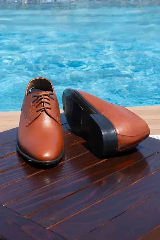 Brown Men's Wedding Shoes with Handmade Accessories, 7/ 9 Cm Height Increasing Hidden Heel - 5