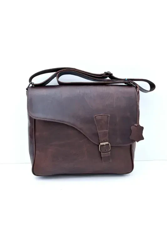 Brown Multi Pocket Genuine Leather Messenger&Document Bag-ANTIQUE COFFEE - CAMEL