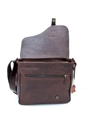 Brown Multi Pocket Genuine Leather Messenger&Document Bag-ANTIQUE COFFEE - 3