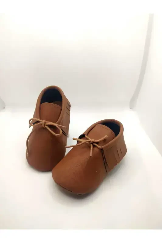 Brown Nubuck Leather Moccasin Baby Shoes Baby Booties-BROWN - 1