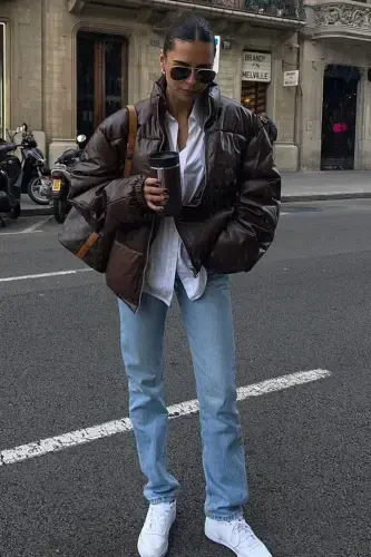 Brown Oversize Basic Leather Jacket Mg1387-Brown - MADMEXT (1)