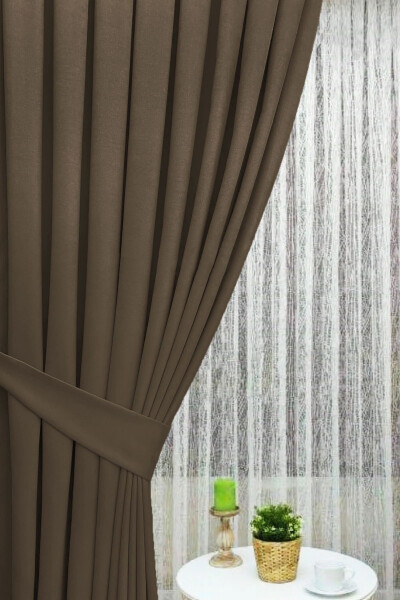 Brown Pleated Velvet Blackout Curtain High Quality Single Panel - 10