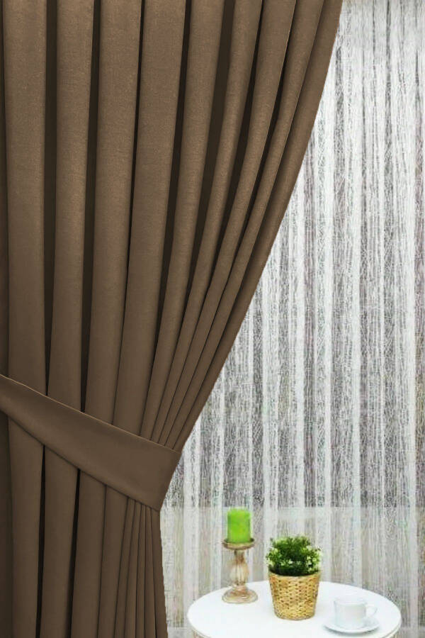 Brown Pleated Velvet Blackout Curtain High Quality Single Panel - 2