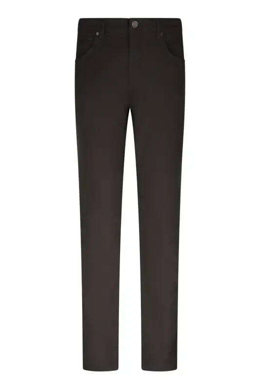 Brown Regular Fit 5 Pocket Cotton Canvas Trousers-Brown - 1