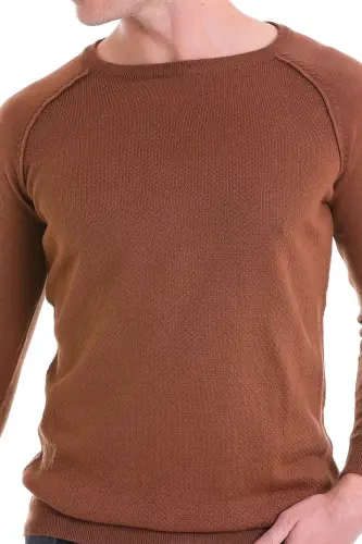 Brown Regular Fit Patterned Crew Neck Wool Blend - 5