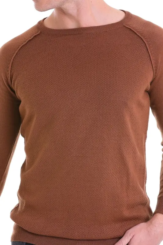 Brown Regular Fit Patterned Crew Neck Wool Blend - 5