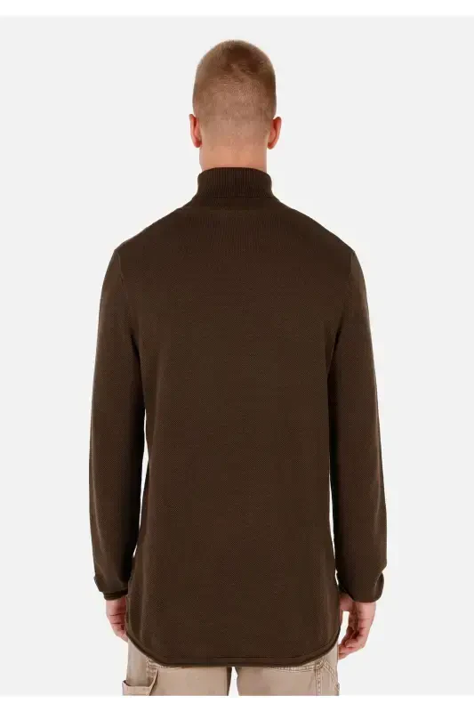 Brown regular fit turtleneck sweater for men. - 2