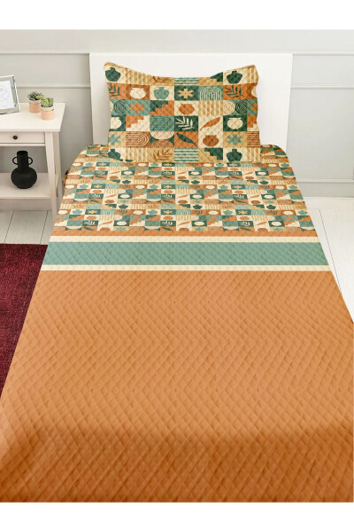 Brown Retro Patterned Printed Single and Child Quilt Set - 4