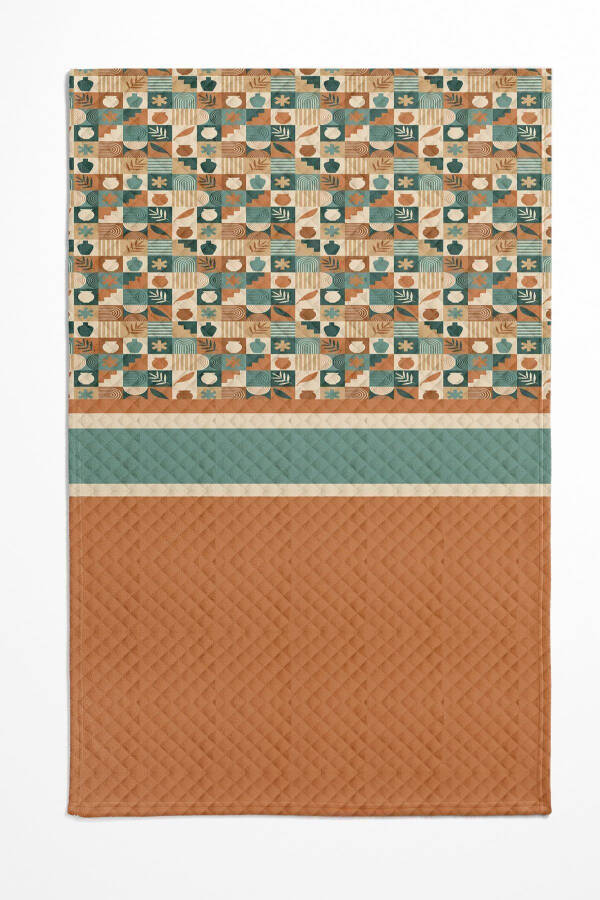 Brown Retro Patterned Printed Single and Child Quilt Set - 3