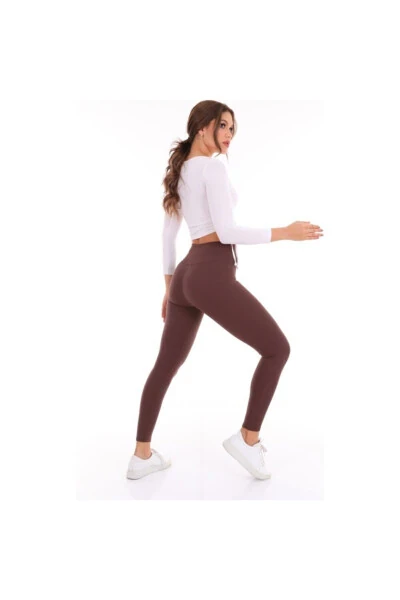 Brown Ribbed High Waist Leggings - UG FASHION (1)