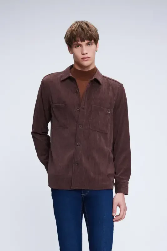 Brown Shacket Comfort Fit Long Sleeve Buttoned - HATEMOĞLU