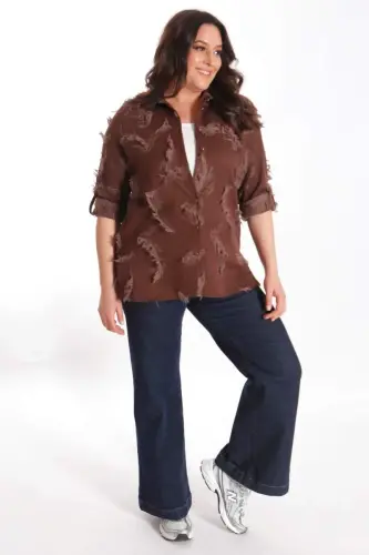Brown Shirt with Self-Patterned Plus Size - 4