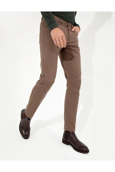 Brown Slim Fit Canvas Pants - 3